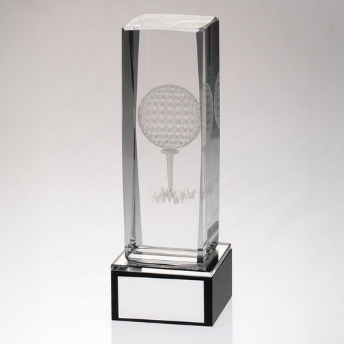 Clear Glass Lasered Golf Column On Black Base With Plate - 152mm by Legacy Outfitters
