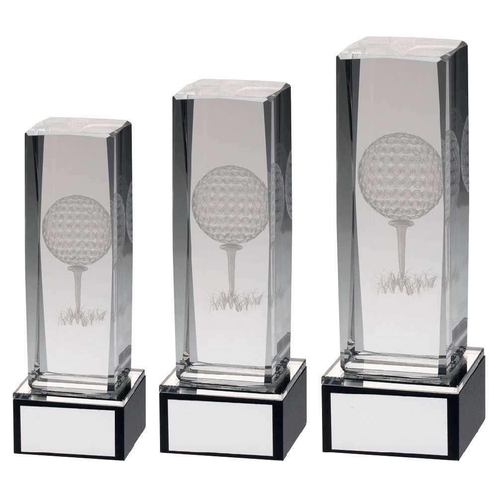 Clear Glass Lasered Golf Column On Black Base With Plate by Legacy Outfitters