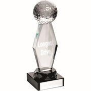 CLEAR GLASS LASERED GOLF COLUMN ON BLACK BASE L.D - 7.25in