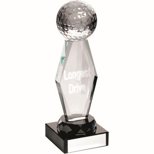 CLEAR GLASS LASERED GOLF COLUMN ON BLACK BASE L.D - 7.25in