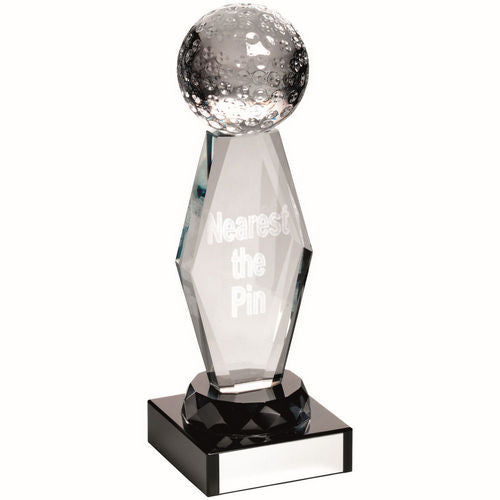 CLEAR GLASS LASERED GOLF COLUMN ON BLACK BASE N.T.P - 7.25in