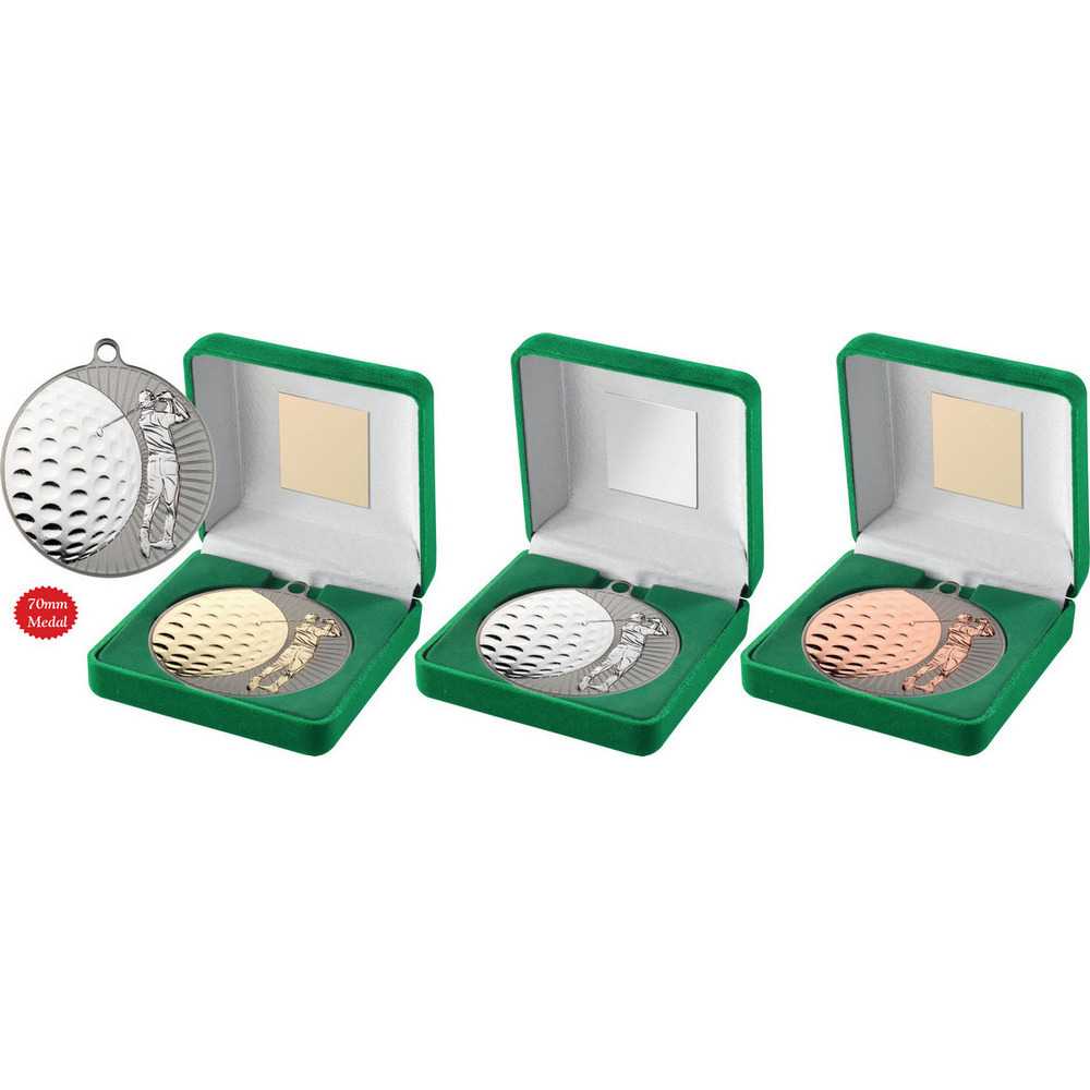 Green Velvet Box And 70mm Golf Medal by Legacy Outfitters