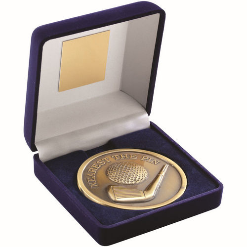 BLUE VELVET BOX AND 70mm MEDALLION GOLF NEAREST THE PIN - 4""