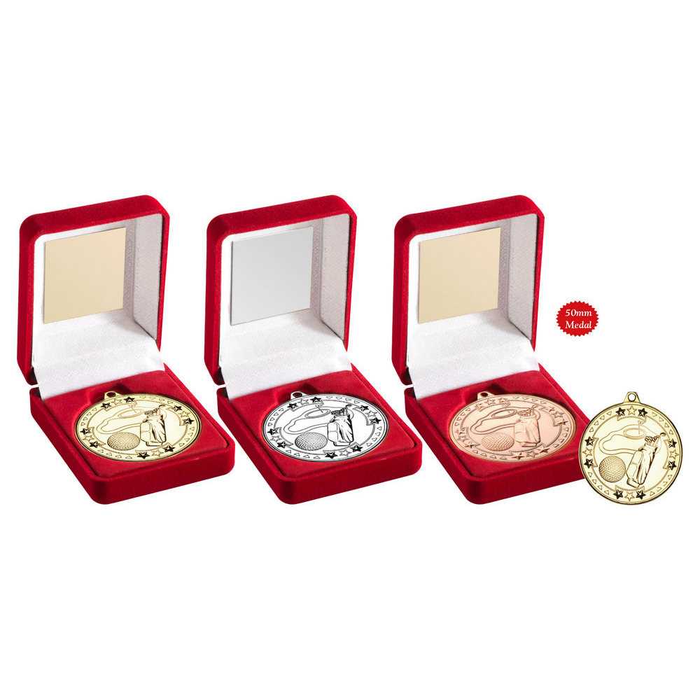 Red Velvet Box And 50mm Medal Golf by Legacy Outfitters