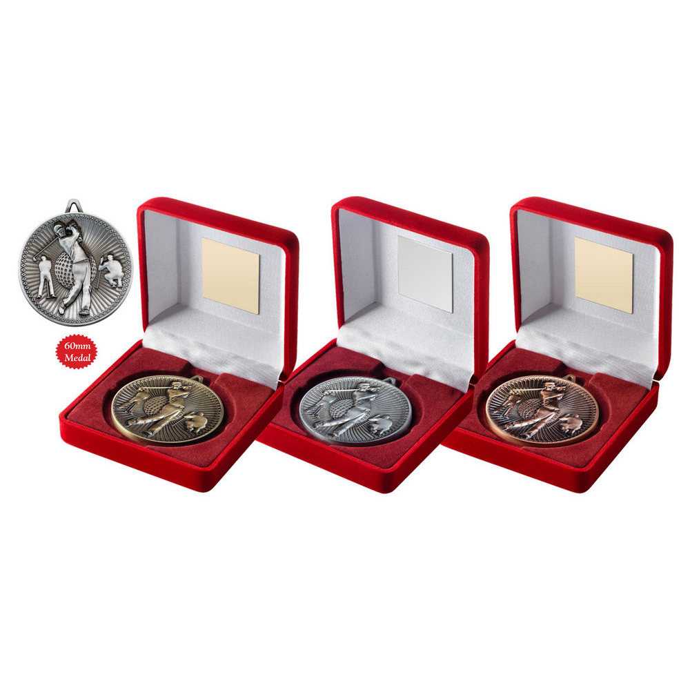 Red Velvet Box And 60mm Medal Golf by Legacy Outfitters