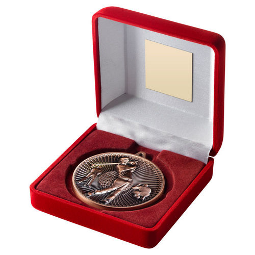 Red Velvet Box And 60mm Medal Golf - Bronze by Legacy Outfitters