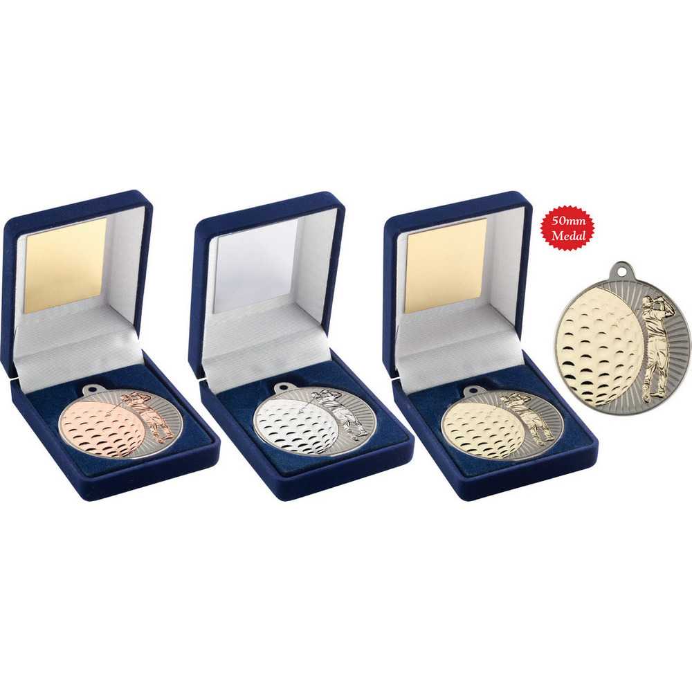 Blue Velvet Box And 50mm Golf Medal by Legacy Outfitters