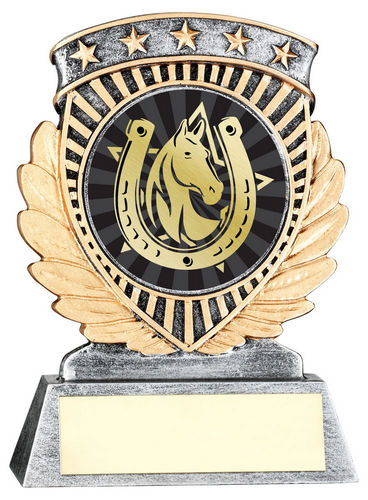 Pew/Gold 5 Star Holder With Vinyl Horse Insert & Plate - 95mm by Legacy Outfitters