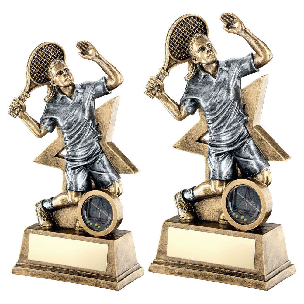 Brz/Gold/Pew Female Tennis Figure With Star Backing With Plate (1in Centre) by Legacy Outfitters