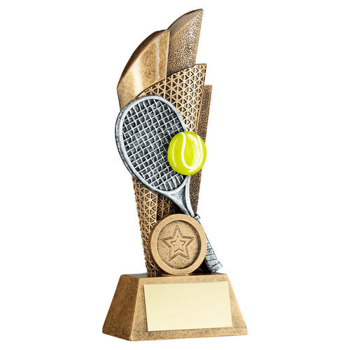 Brz/Pew/Yellow Tennis Ball And Racket On Backdrop With Plate (1in Cen) - 127mm by Legacy Outfitters