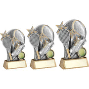 Pew/Gold Tennis Ball With Racket On Brz Base With Plate (1in Cen) by Legacy Outfitters