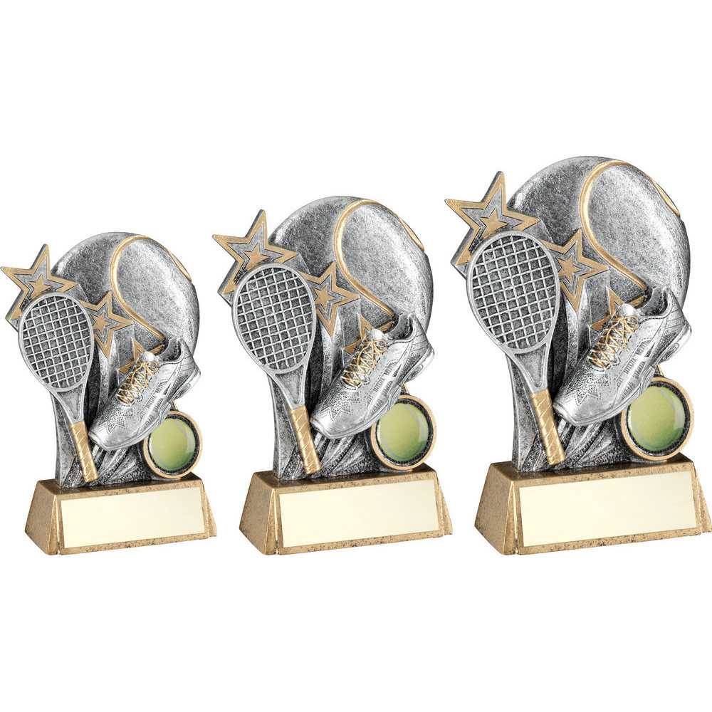 Pew/Gold Tennis Ball With Racket On Brz Base With Plate (1in Cen) by Legacy Outfitters
