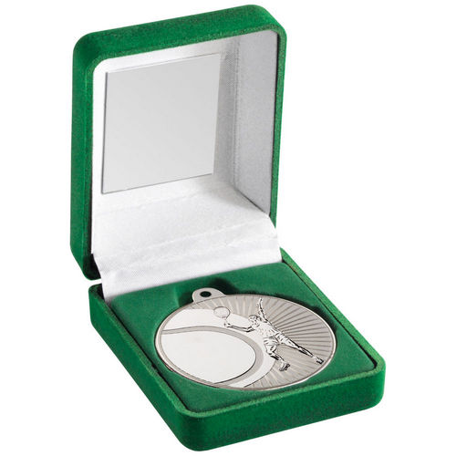 Green Velvet Box And 50mm Tennis Medal - Matt Silver/Silver by Legacy Outfitters