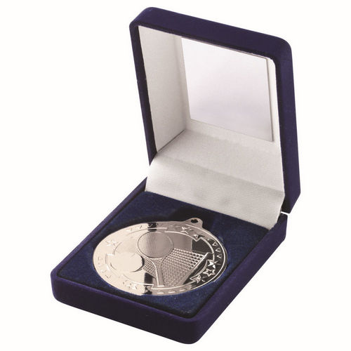 Blue Velvet Box And 50mm Medal Tennis - Silver by Legacy Outfitters