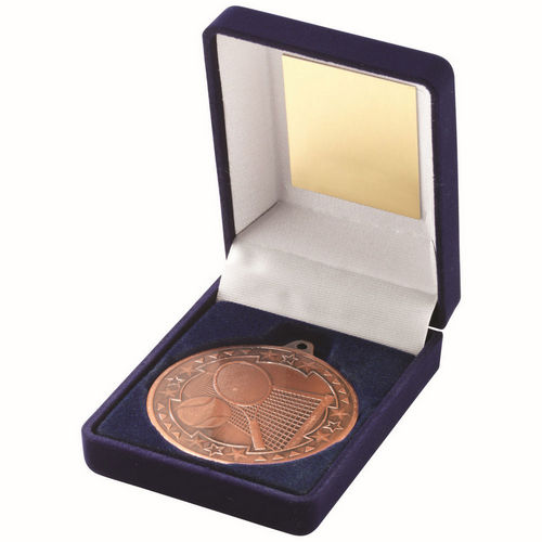 Blue Velvet Box And 50mm Medal Tennis - Bronze by Legacy Outfitters