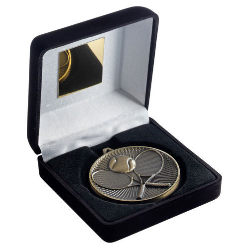 Black Velvet Box And 60mm Medal Tennis - Antique Gold by Legacy Outfitters
