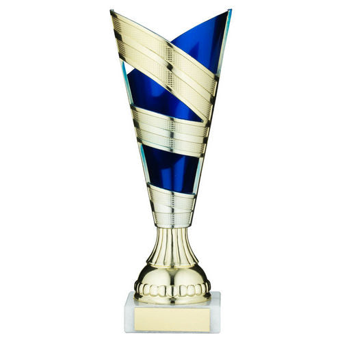 Gold/Blue Plastic V Stem Trophy Cup With Plate - 210mm by Legacy Outfitters