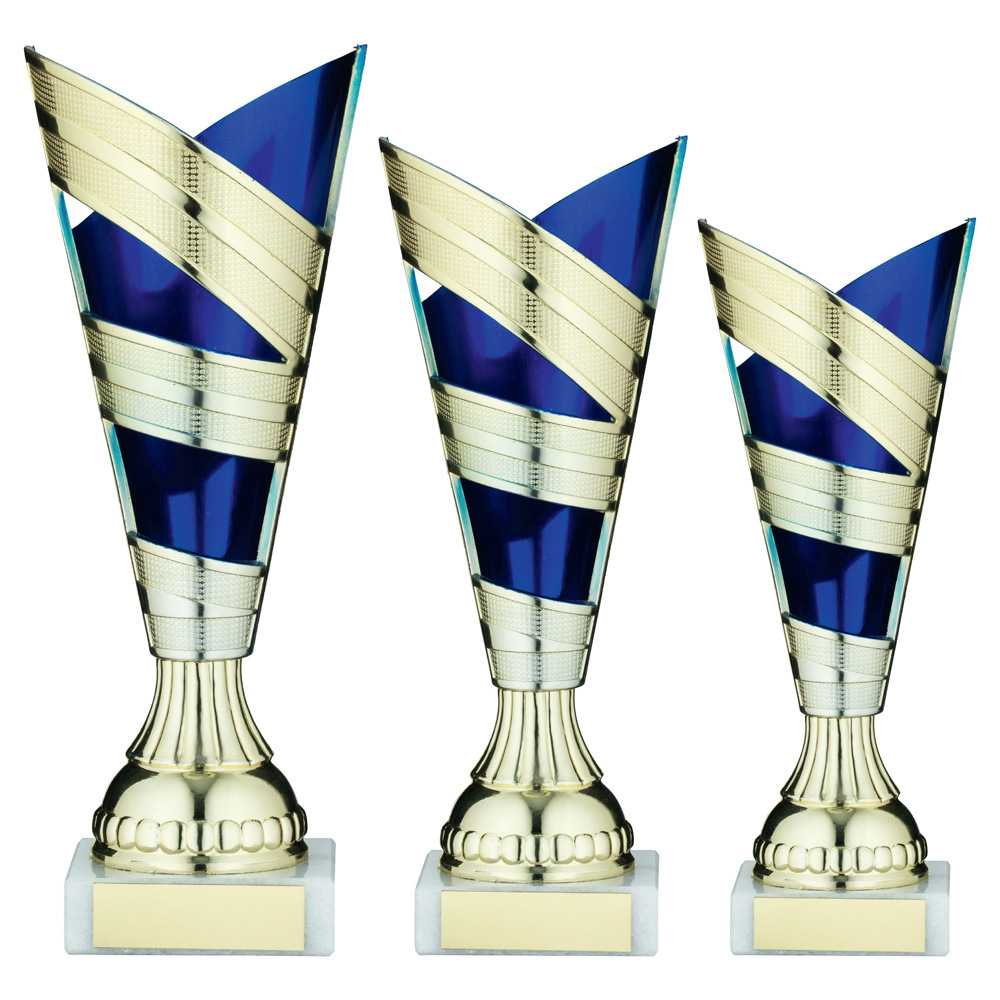 Gold/Blue Plastic V Stem Trophy Cup With Plate by Legacy Outfitters