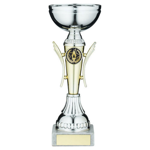 Silver/Gold Winged Trophy Cup With Plate (1in Centre) - 165mm by Legacy Outfitters