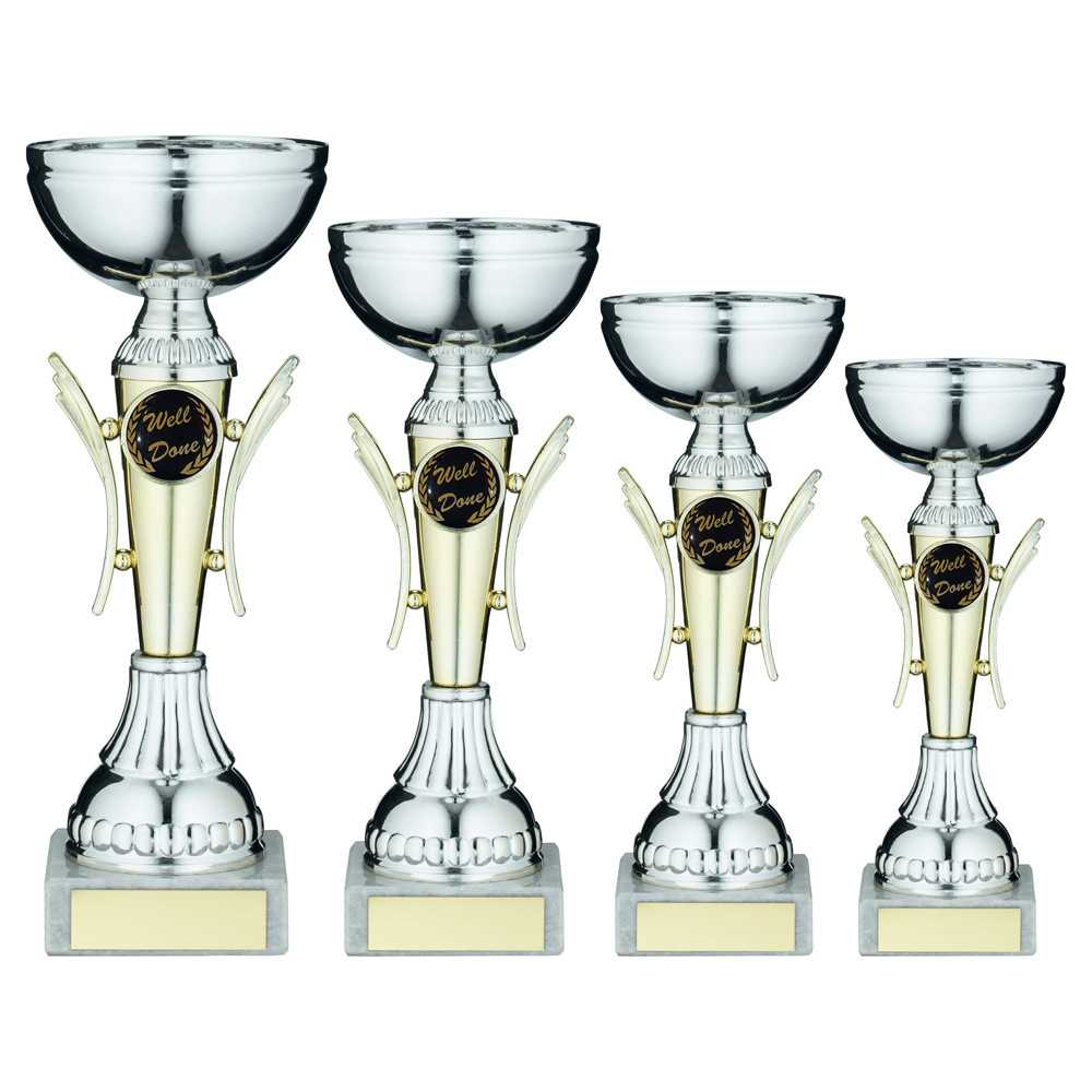 Silver/Gold Winged Trophy Cup With Plate (1in Centre) by Legacy Outfitters