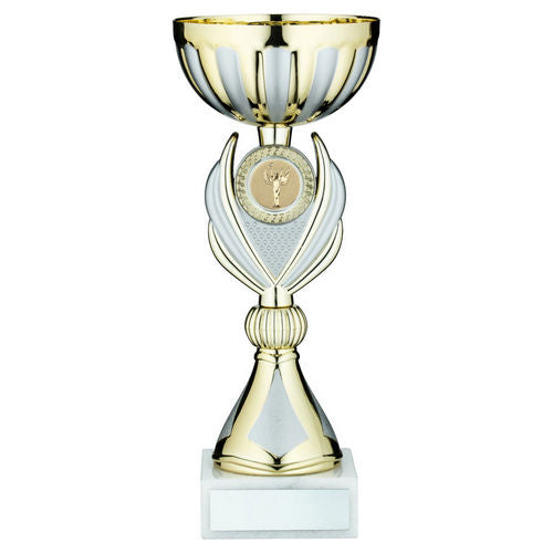 Gold/Matt Silver Trophy Cup With Plate (2in Centre) - 286mm by Legacy Outfitters