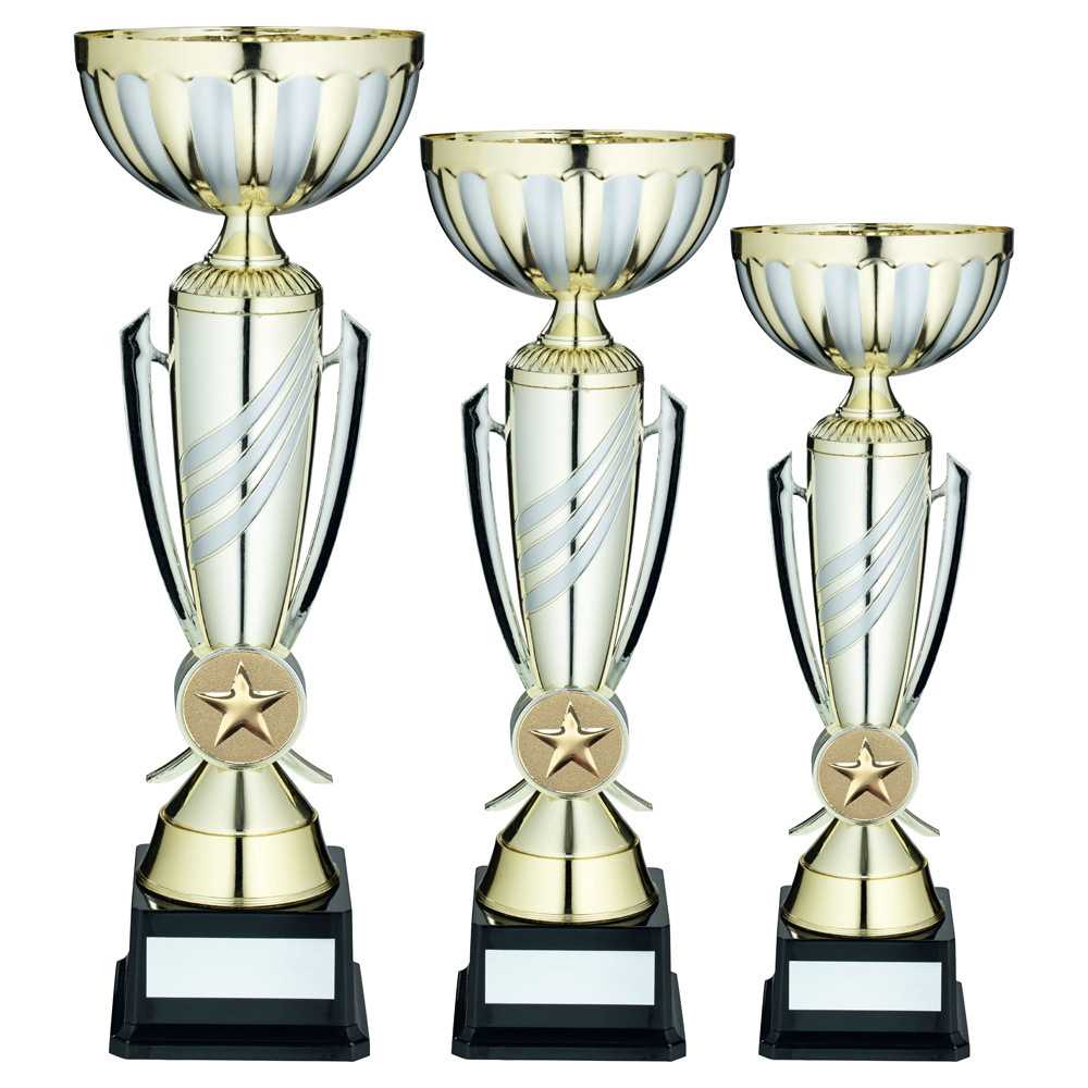 Gold/Matt Silver 3 Stripe Trophy Cup With Plate (2in Centre) by Legacy Outfitters