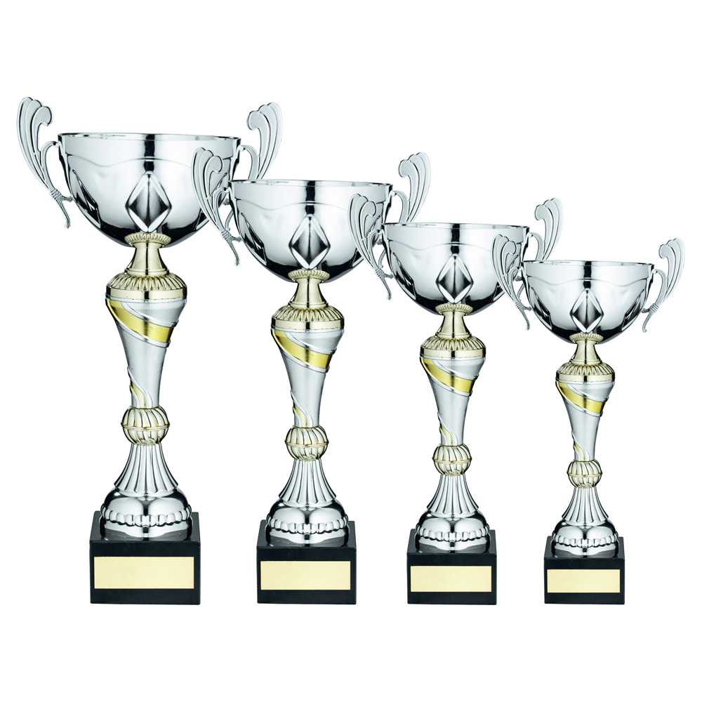 Silver/Gold Trophy Cup With Handles And Plate by Legacy Outfitters