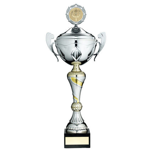 Silver/Gold Trophy Cup With Handles, Lid And Plate (2in Centre) - 356mm by Legacy Outfitters