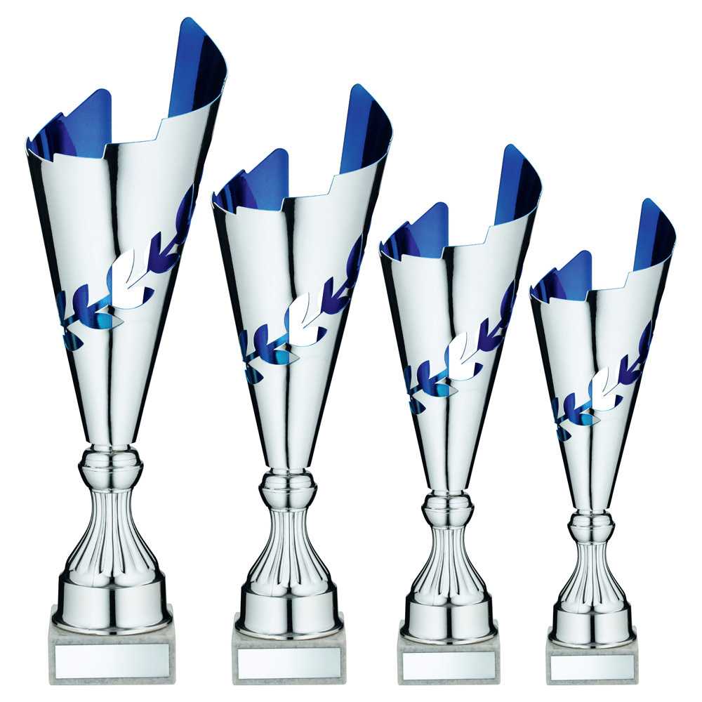 Silver/Blue Metal Wreath Trophy Cup With Plate by Legacy Outfitters