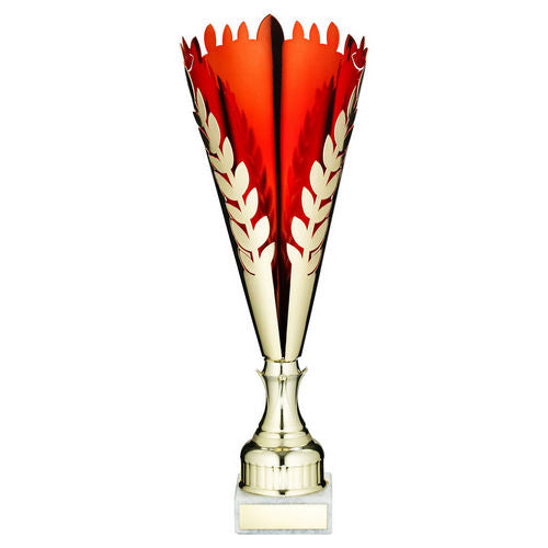 Gold/Red Metal Wreath Trophy Cup With Plate - 343mm by Legacy Outfitters