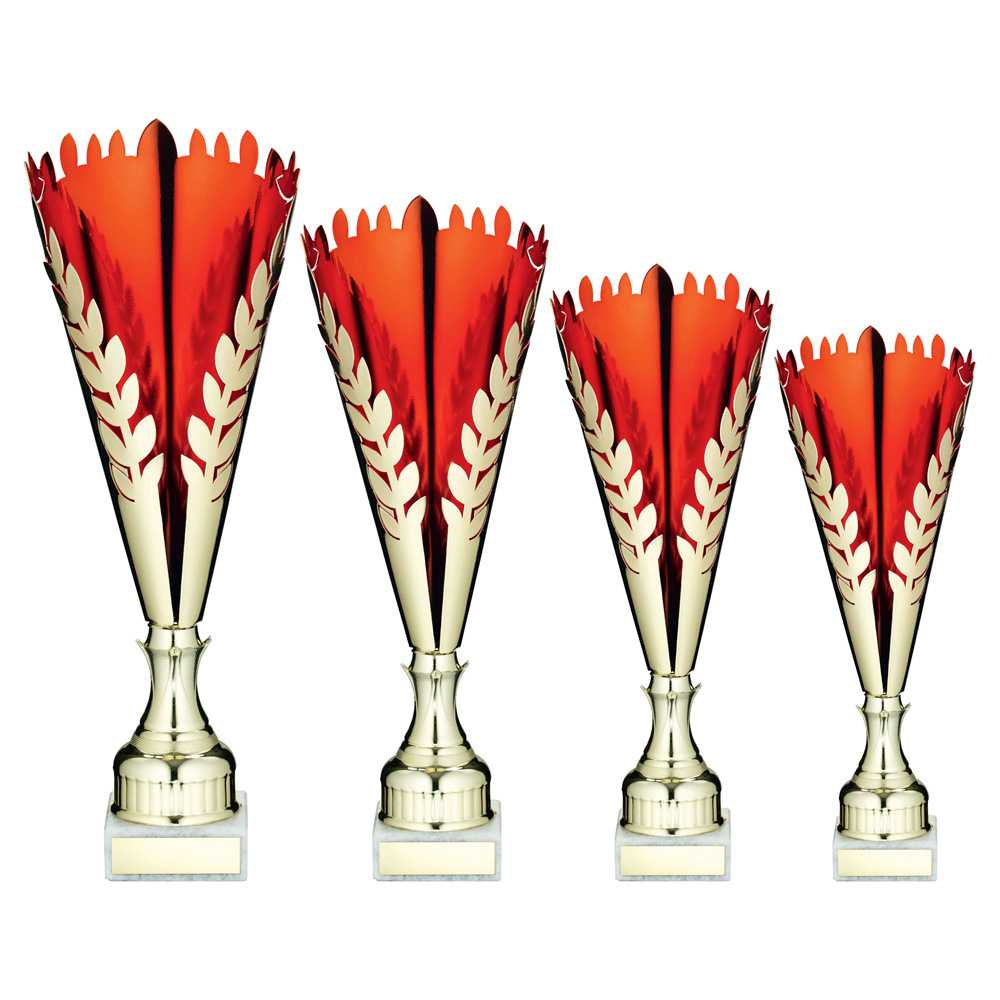 Gold/Red Metal Wreath Trophy Cup With Plate by Legacy Outfitters