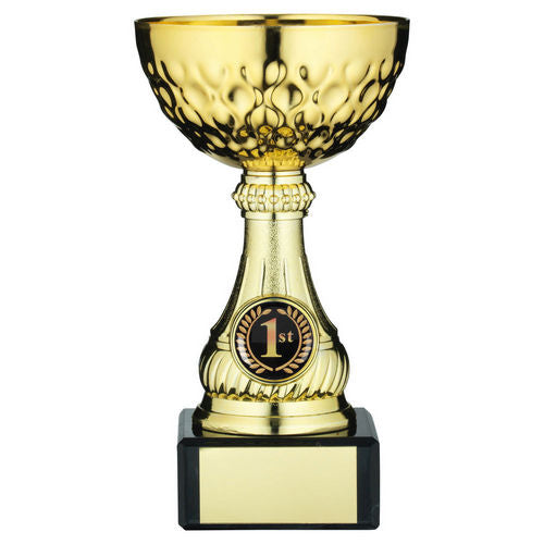 Gold Mini Assembled Trophy Cup With Plate (1in Centre) - 127mm by Legacy Outfitters