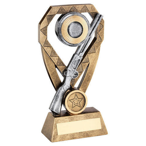 Brz/Pew/Gold Shooting Rifle And Clay On Diamond With Plate (1in Centre) - 152mm by Legacy Outfitters
