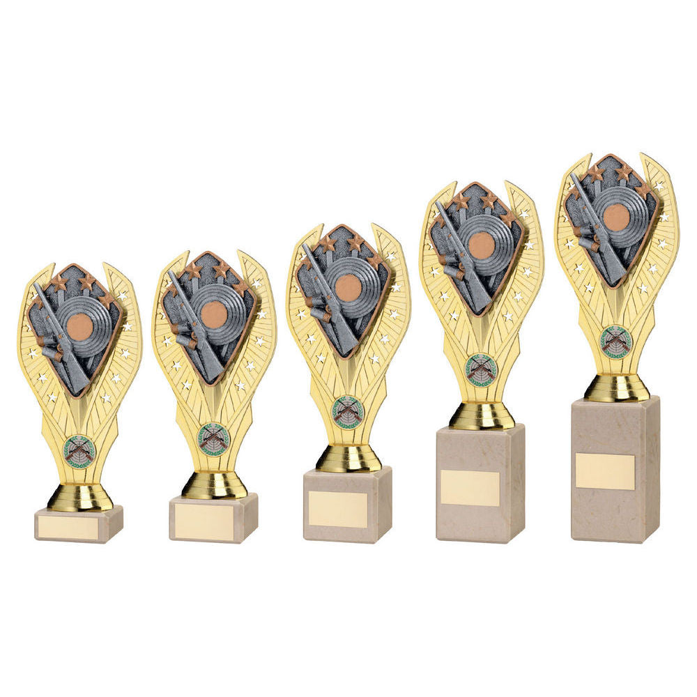 Gold Plastic Holder + Shooting Disc On Cream Marble Trophy (1in Cen) by Legacy Outfitters