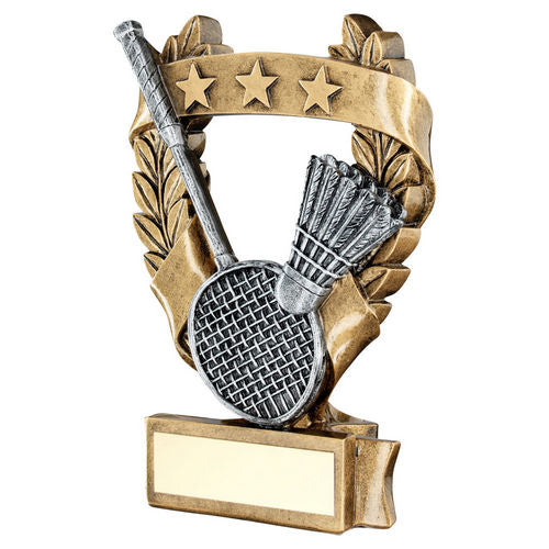 Brz/Pew/Gold Badminton 3 Star Wreath Award With Plate - 127mm by Legacy Outfitters