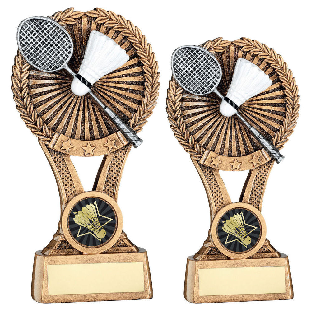 Brz/Gold/Pew Badminton Round Wreath On V Riser With Plate (1in Cen) by Legacy Outfitters