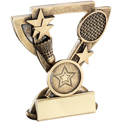 Brz/Gold Badminton Mini Cup With Plate (1in Centre) - 95mm by Legacy Outfitters