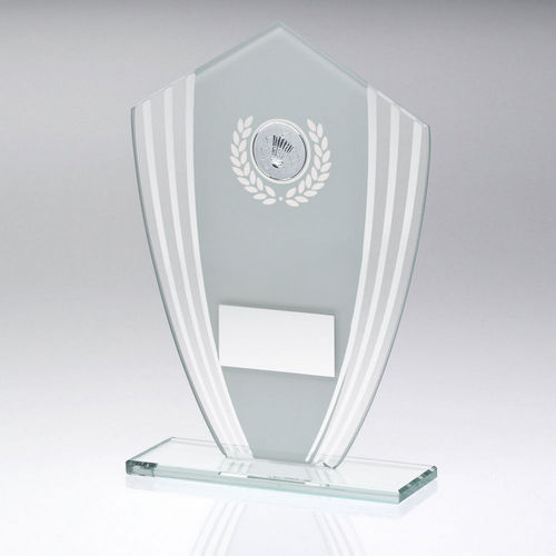 White/Silver Glass Shield Plaque With Badminton Insert & Plate - 165mm by Legacy Outfitters