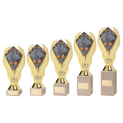 Gold Plastic Holder + Badminton Disc On Cream Marble Trophy (1in Cen) by Legacy Outfitters