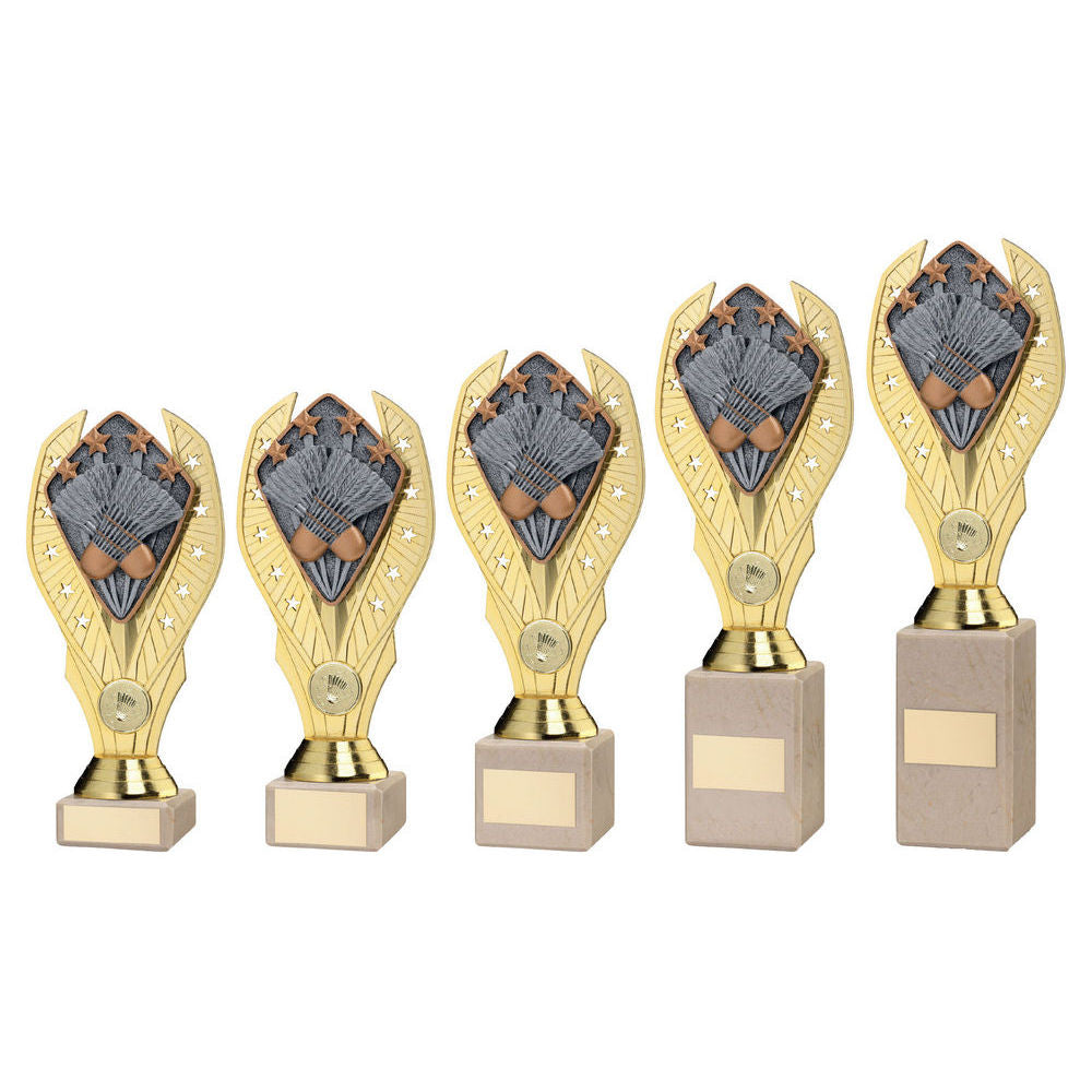 Gold Plastic Holder + Badminton Disc On Cream Marble Trophy (1in Cen) by Legacy Outfitters