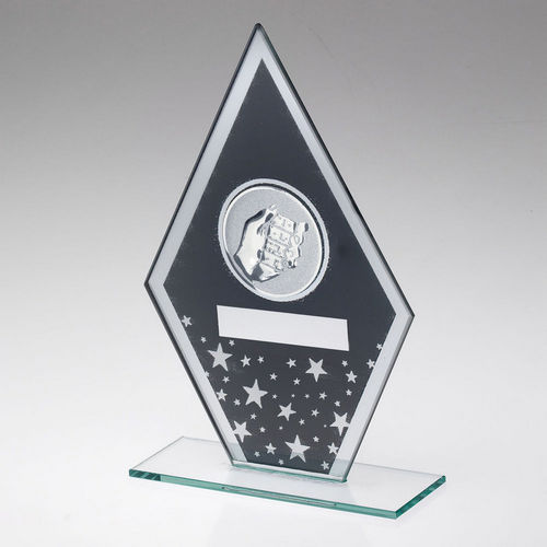 GREY/SILVER PRINTED GLASS DIAMOND WITH DOMINOES CENTRE AND PLATE