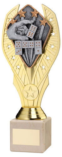 Gold Plastic Holder + Dominoes Disc On Cream Marble Trophy (1in Cen) - 197mm by Legacy Outfitters