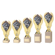 Gold Plastic Holder + Dominoes Disc On Cream Marble Trophy (1in Cen) by Legacy Outfitters