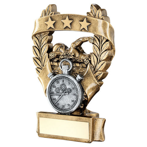 Brz/Pew/Gold Swimming 3 Star Wreath Award With Plate - 127mm by Legacy Outfitters