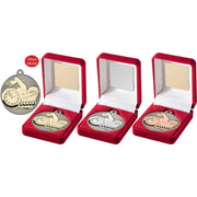 Red Velvet Box And 50mm Swimming Medal by Legacy Outfitters