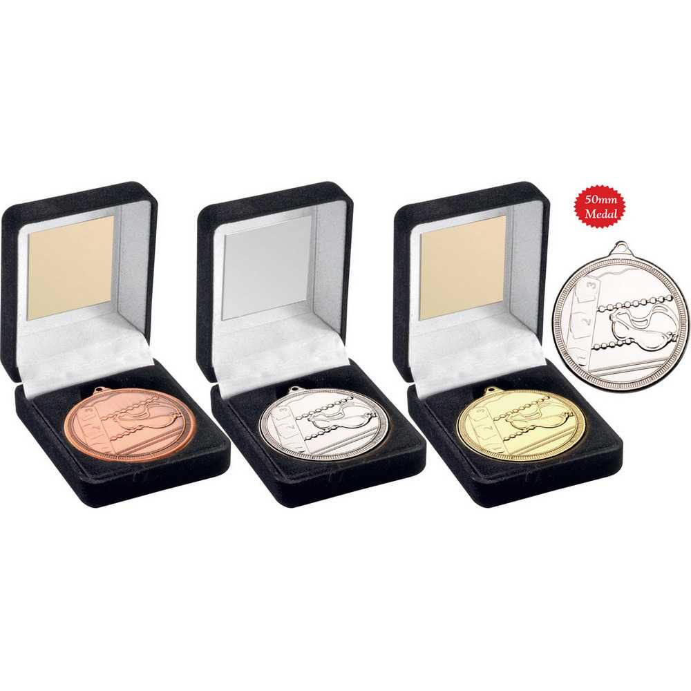 Black Velvet Box And 50mm Swimming Medal by Legacy Outfitters