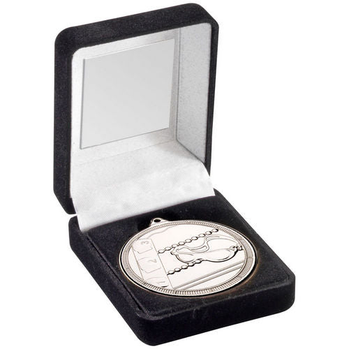 Black Velvet Box And 50mm Swimming Medal - Silver by Legacy Outfitters