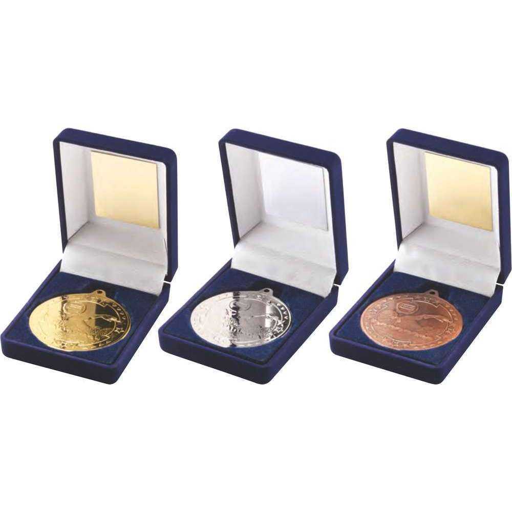 Blue Velvet Box And 50mm Medal Swimming by Legacy Outfitters