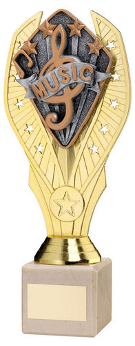 Gold Plastic Holder + Music Disc On Cream Marble Trophy (1in Cen) - 197mm by Legacy Outfitters