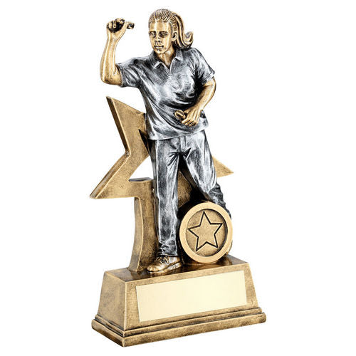 Brz/Gold/Pew Female Darts Figure With Star Backing With Plate (1in Centre) - 152mm by Legacy Outfitters